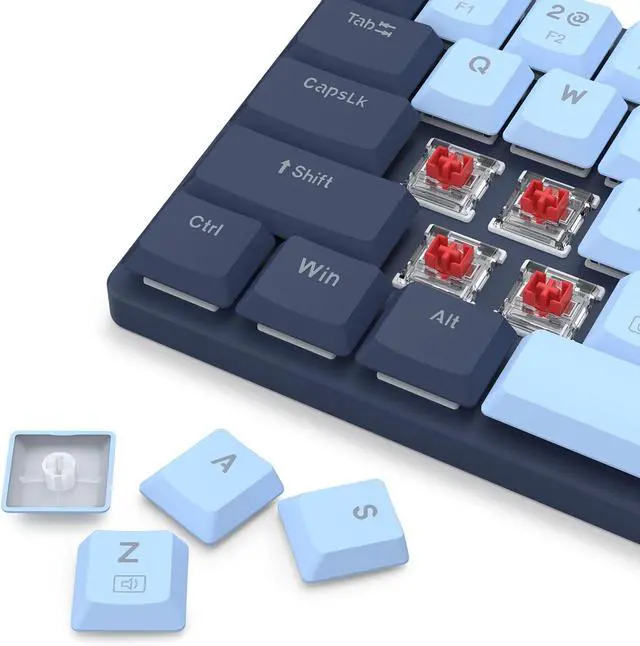 Alt view image 5 of 7 - Redragon BS8773 Wireless Keyboard and Mouse Combo, 78 Keys 2.4Ghz Wireless Low-Profile Mechanical Red Switch Keyboard w/Slim Compact Design & Single Blue Backlit, Comfort Grip 2400 DPI Max Mouse Blue