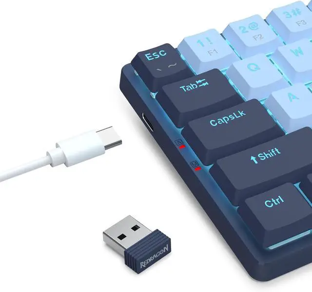 Alt view image 2 of 7 - Redragon BS8773 Wireless Keyboard and Mouse Combo, 78 Keys 2.4Ghz Wireless Low-Profile Mechanical Red Switch Keyboard w/Slim Compact Design & Single Blue Backlit, Comfort Grip 2400 DPI Max Mouse Blue