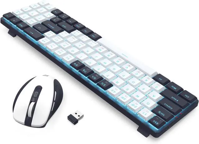 Alt view image 2 of 7 - Redragon BS8773 Wireless Keyboard and Mouse Combo, 78 Keys 2.4Ghz Wireless Low-Profile Mechanical Red Switch Keyboard w/Slim Compact Design & Single Blue Backlit, Comfort Grip 2400 DPI Max Mouse Black