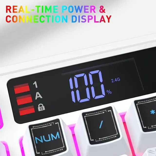 Alt view image 3 of 7 - Redragon K526 PRO Wireless RGB Membrane Gaming Keyboard, LED Screen & Knob | See Battery, Mode & Time at a Glance, 0-Delay Tri-Mode, One-Touch Backlit & Media Adjust, 26-Key Anti-Ghost for Combo-Strik