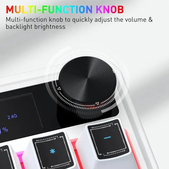 Alt view image 5 of 7 - Redragon K526 PRO Wireless RGB Membrane Gaming Keyboard, LED Screen & Knob | See Battery, Mode & Time at a Glance, 0-Delay Tri-Mode, One-Touch Backlit & Media Adjust, 26-Key Anti-Ghost for Combo-Strik