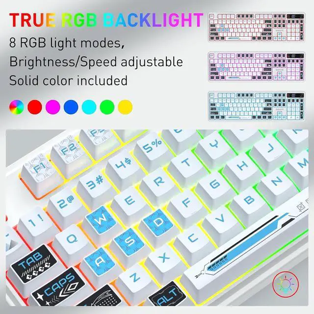 Alt view image 7 of 7 - Redragon K526 PRO Wireless RGB Membrane Gaming Keyboard, LED Screen & Knob | See Battery, Mode & Time at a Glance, 0-Delay Tri-Mode, One-Touch Backlit & Media Adjust, 26-Key Anti-Ghost for Combo-Strik