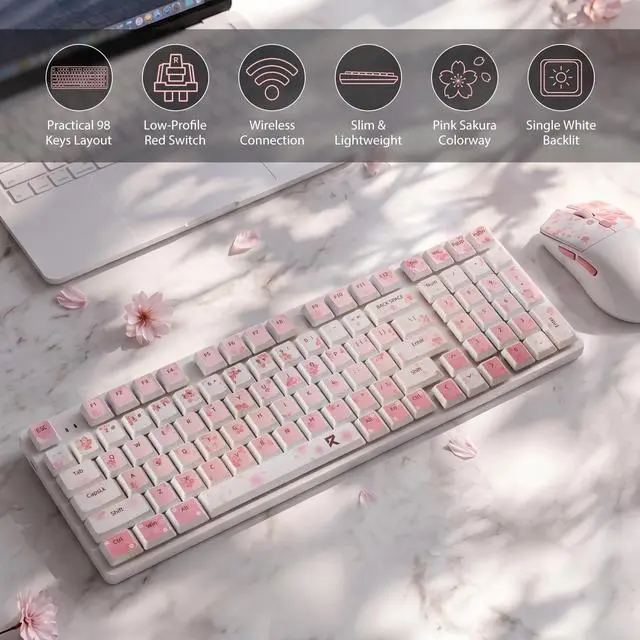 Alt view image 2 of 7 - Redragon BS7552 Wireless 98-Key Low-Profile Keyboard & 4000 DPI Mouse Combo