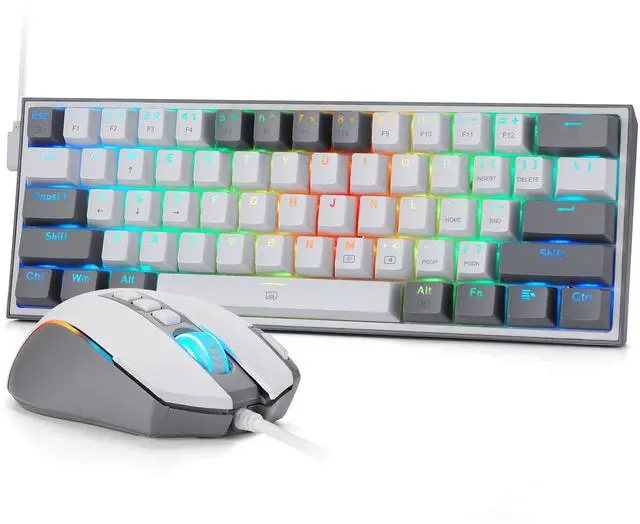 Main image of Redragon CB201 Gaming Keyboard & Mouse Combo, 61 Keys K617 Wired RGB Gaming Keyboard and 8000 DPI Wired M612 Gaming Mouse Bundle, White