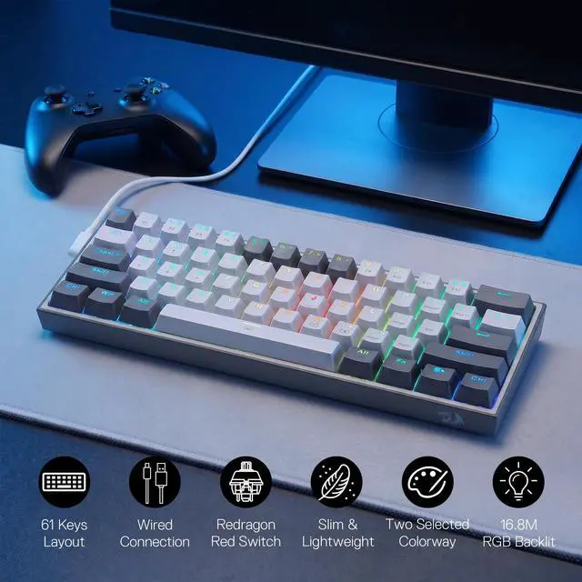 Alt view image 2 of 7 - Redragon CB201 Gaming Keyboard & Mouse Combo, 61 Keys K617 Wired RGB Gaming Keyboard and 8000 DPI Wired M612 Gaming Mouse Bundle, White