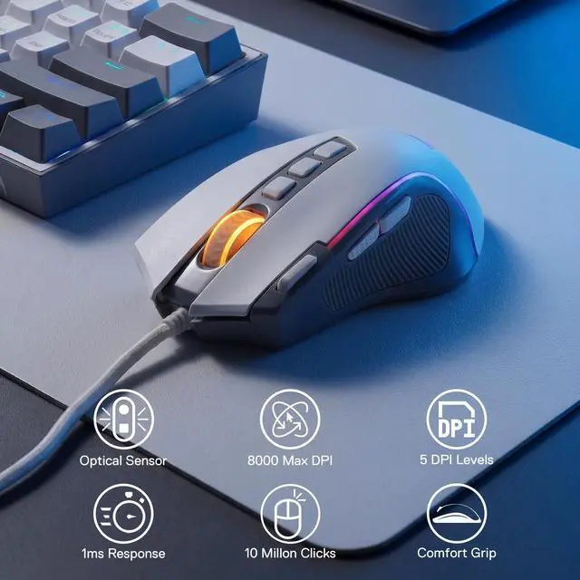 Alt view image 3 of 7 - Redragon CB201 Gaming Keyboard & Mouse Combo, 61 Keys K617 Wired RGB Gaming Keyboard and 8000 DPI Wired M612 Gaming Mouse Bundle, White