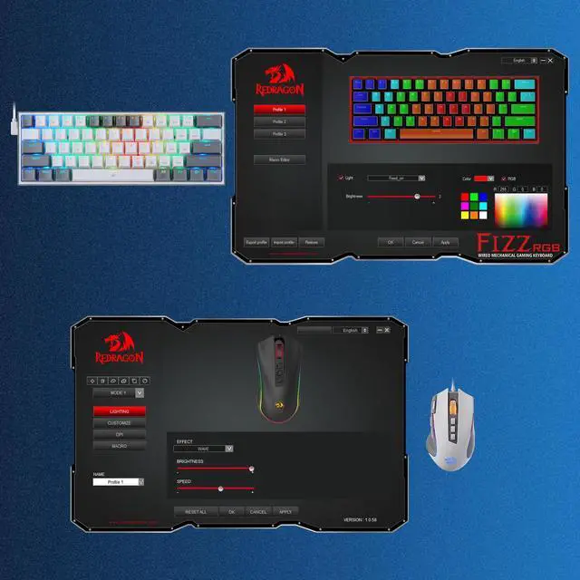 Alt view image 6 of 7 - Redragon CB201 Gaming Keyboard & Mouse Combo, 61 Keys K617 Wired RGB Gaming Keyboard and 8000 DPI Wired M612 Gaming Mouse Bundle, White