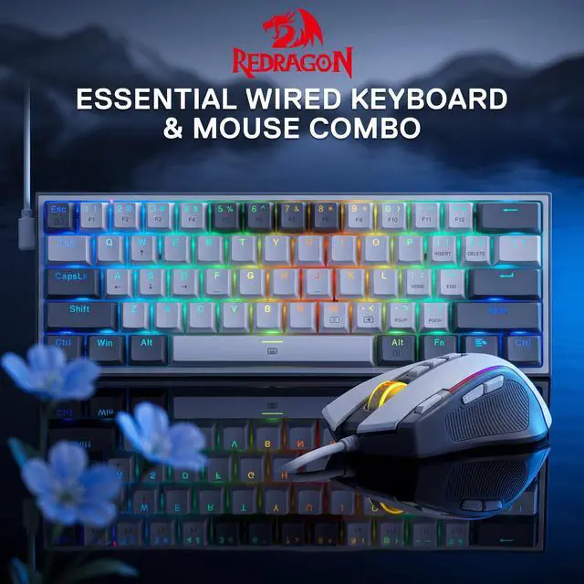 Alt view image 7 of 7 - Redragon CB201 Gaming Keyboard & Mouse Combo, 61 Keys K617 Wired RGB Gaming Keyboard and 8000 DPI Wired M612 Gaming Mouse Bundle, White