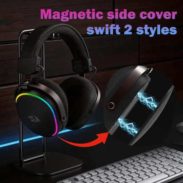 Alt view image 3 of 7 - Redragon H831 Gaming Headset, RGB, 2.4GHz/BT/Wired, Black