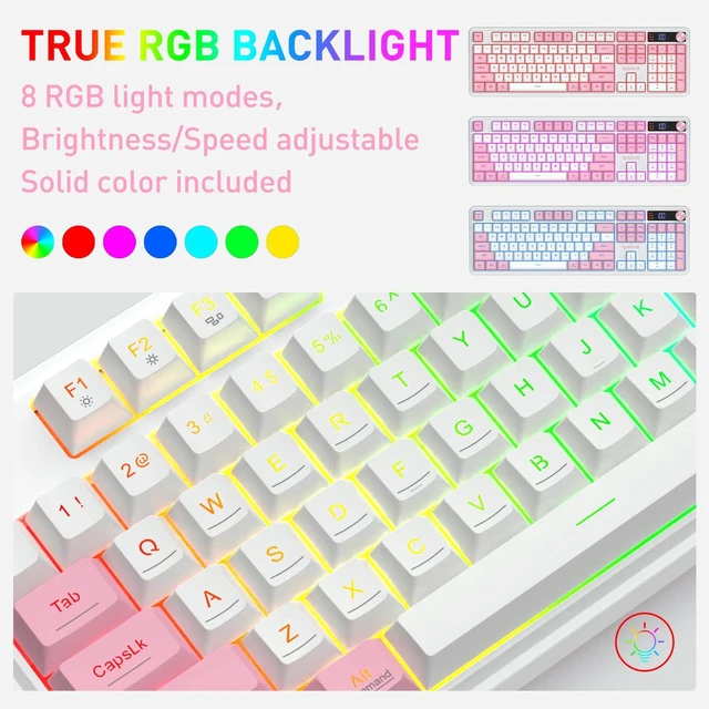 Alt view image 4 of 7 - Redragon K526 PRO Wireless RGB Membrane Gaming Keyboard White & Pink