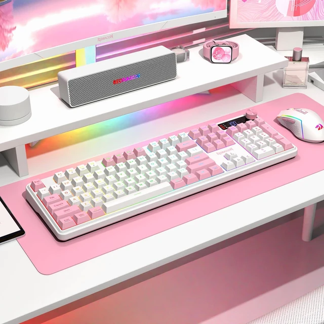 Alt view image 6 of 7 - Redragon K526 PRO Wireless RGB Membrane Gaming Keyboard White & Pink