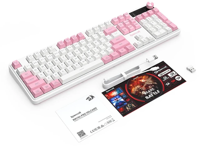 Alt view image 7 of 7 - Redragon K526 PRO Wireless RGB Membrane Gaming Keyboard White & Pink