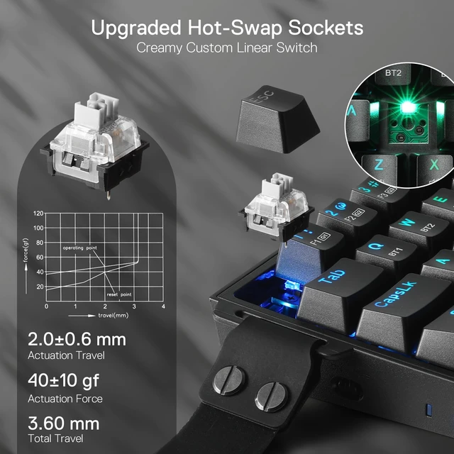 Alt view image 4 of 7 - Redragon K631 PRO 65% 3-Mode Wireless RGB Gaming Keyboard, 68 Keys Hot-Swappable Compact Mechanical Keyboard w/Hot-Swap Free-Mod PCB Socket & Portable Strap, Custom Dragon Chant Linear Switch