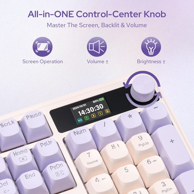 Alt view image 6 of 7 - Redragon K762 PRO Wireless 104-Key Gasket Gaming Keyboard, Screen & Knob
