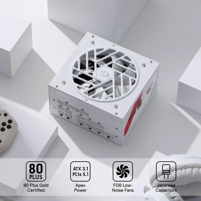 Alt view image 2 of 7 - Redragon RGMS-850W PRO 80+ Gold 850 Watt Power Supply w/Upgraded ATX 3.1 & PCIe 5.1 Fully Modular, Compact 150mm Size, Smart ECO Low Noise Fan, 100% Japanese Capacitors, Full Mod Cables