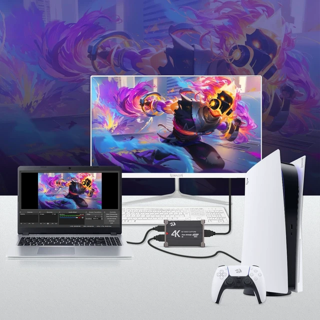 Alt view image 3 of 7 - Redragon VC321 4K Video Capture Card, USB 3.0 1080p 60fps Video Capture, 4K HDMI Pass-Through, Zero-Latency Streaming, Compatible with Windows/Mac, Game Capture for PS5, Xbox, NS, DSLR, OBS