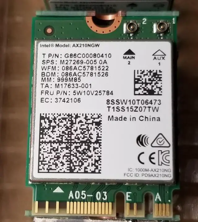Alt view image 2 of 17 - Intel AX210 IEEE 802.11ax Bluetooth 5.2 Tri Band Wi-Fi/Bluetooth Combo Adapter for Notebook - M.2 - 2.40 Gbit/s - 2.40 GHz ISM - 6 GHz UNII - Internal
