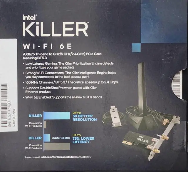 Alt view image 4 of 10 - Intel  Killer Wi-Fi 6E AX1675 PCIe Card
