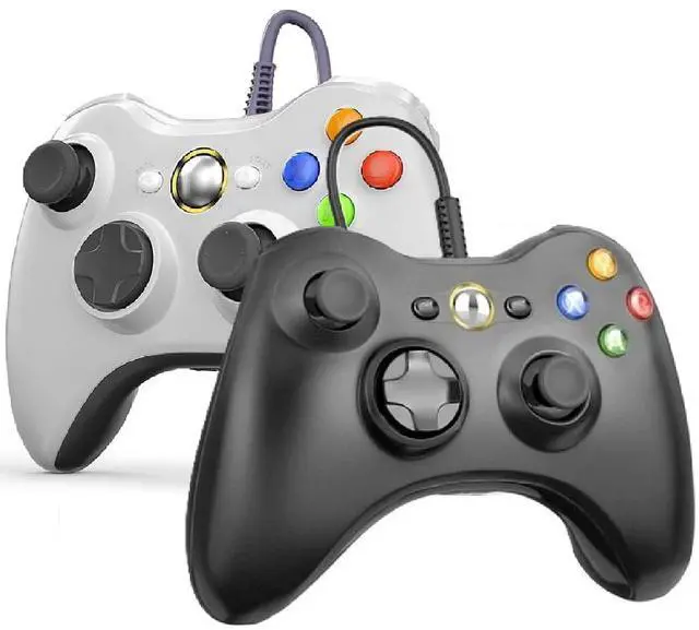 Main image of RetroFam Xbox 360 Wired Game Controller 2 Pack Black and White Legacy Xbox Edition