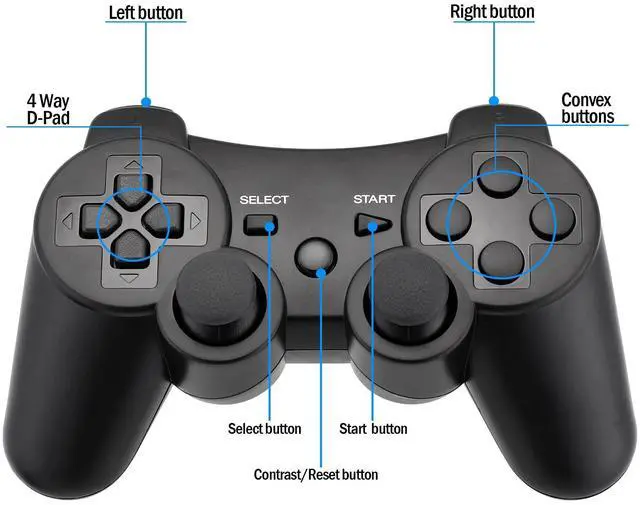 Alt view image 5 of 5 - RetroFam Wireless PlayStation 3 Controller 2 Pack, Black & Silver - Compatible with PS3 Game Console