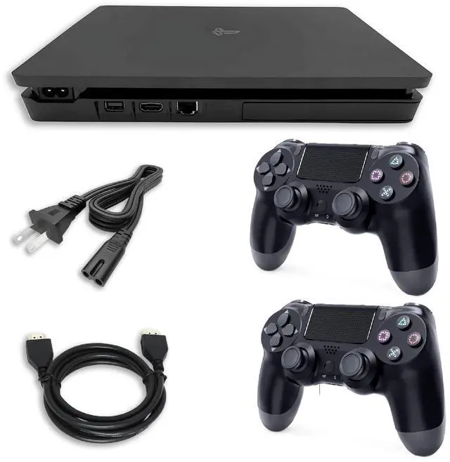 Main image of Sony Playstation 4 PS4 Console Slim 1TB Black with 2 Retrofam Controllers, Refurbished Video Game Console System