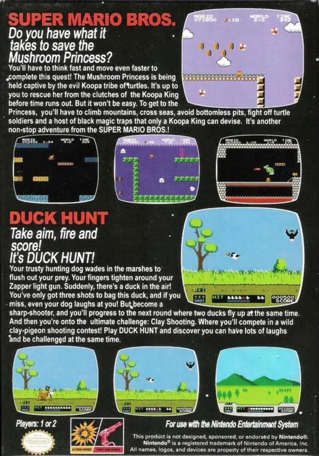 Alt view image 3 of 4 - Nintendo - Super Mario Brothers/Duck Hunt Video Games - NES Game