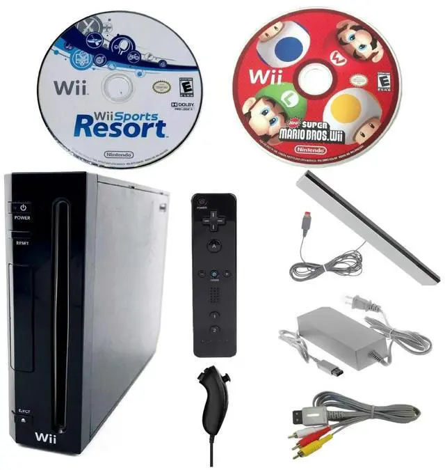Main image of Nintendo Wii Console with Sports Resort and Super Maio Bros - Black