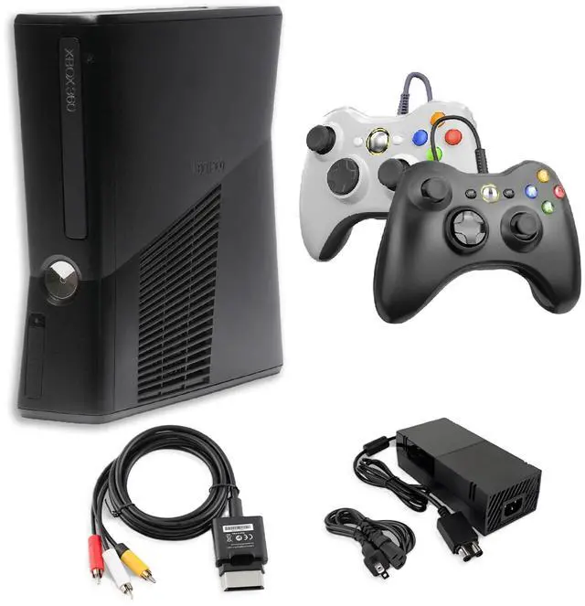 Main image of Xbox 360 S 4GB Game Console Black with 2 Retrofam Controllers  Black & White
