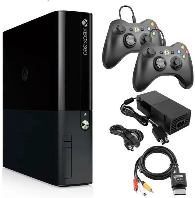 Main image of Microsoft Xbox 360 E 4GB Console with 2 Retrofam Controllers Black