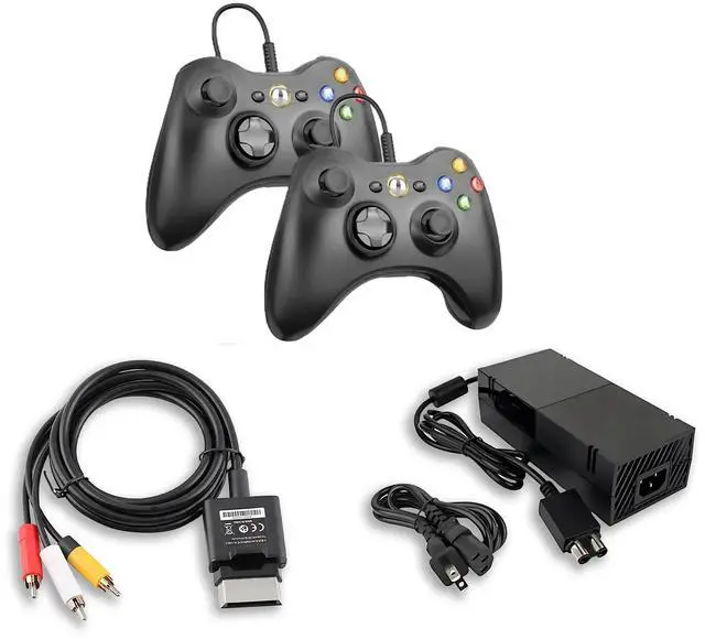 Alt view image 5 of 5 - Microsoft Xbox 360 E 4GB Console with 2 Retrofam Controllers Black