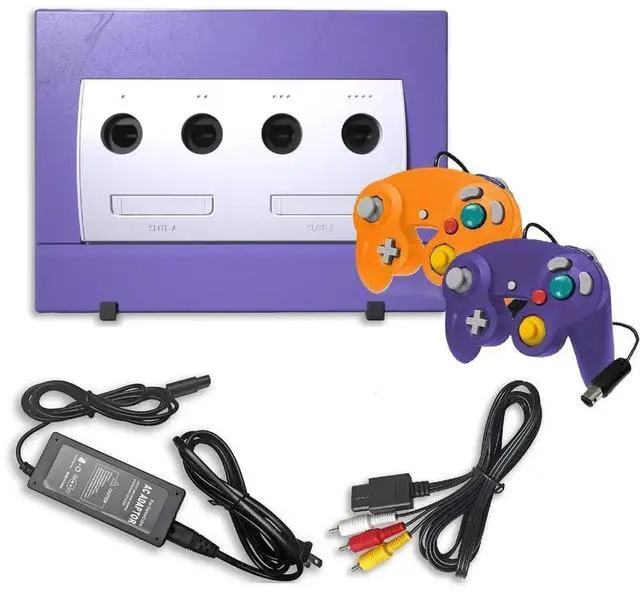 Main image of Nintendo Gamecube Indigo Console with 2 RetroFam Controllers