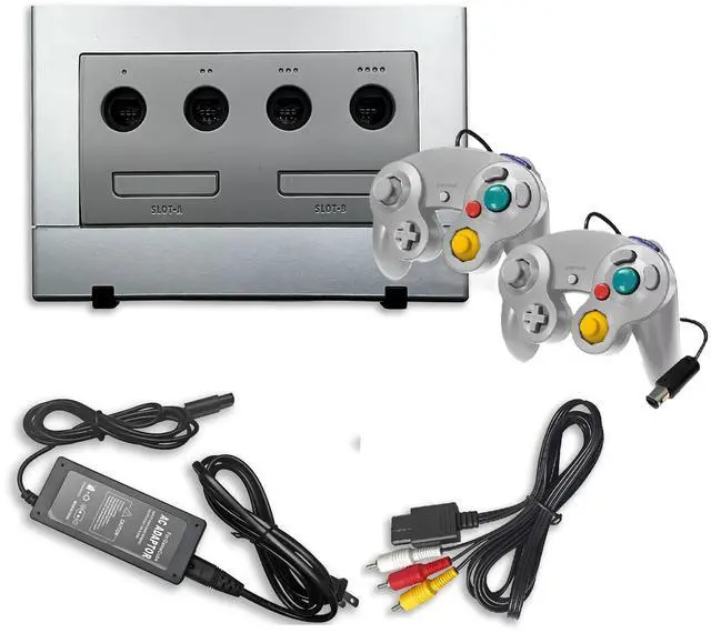 Main image of Nintendo Gamecube Platinum Console with 2 RetroFam Controllers
