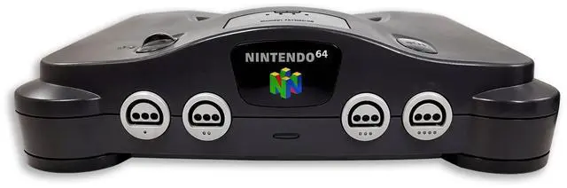 Alt view image 4 of 5 - Nintendo 64 N64 Game System with 2 Pack Retrofam N64 Controller Black & Gray