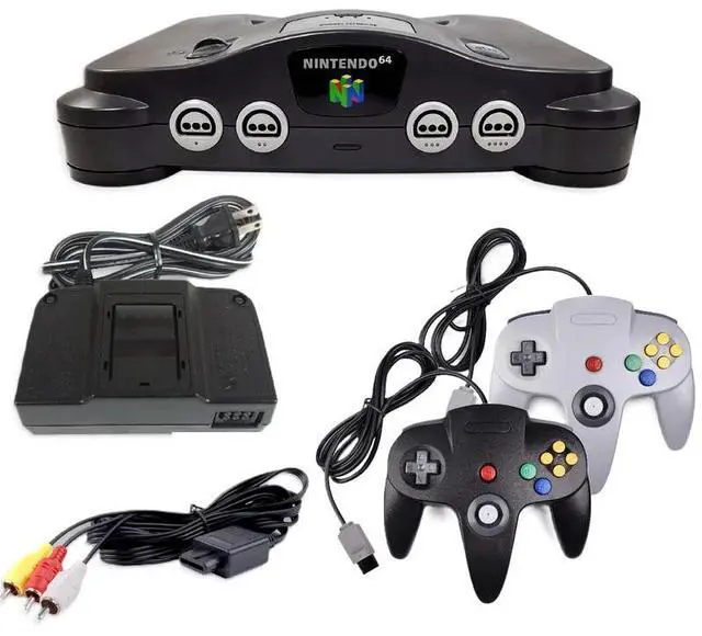 Main image of Nintendo 64 N64 Game System with 2 Pack Retrofam N64 Controller Black & Gray