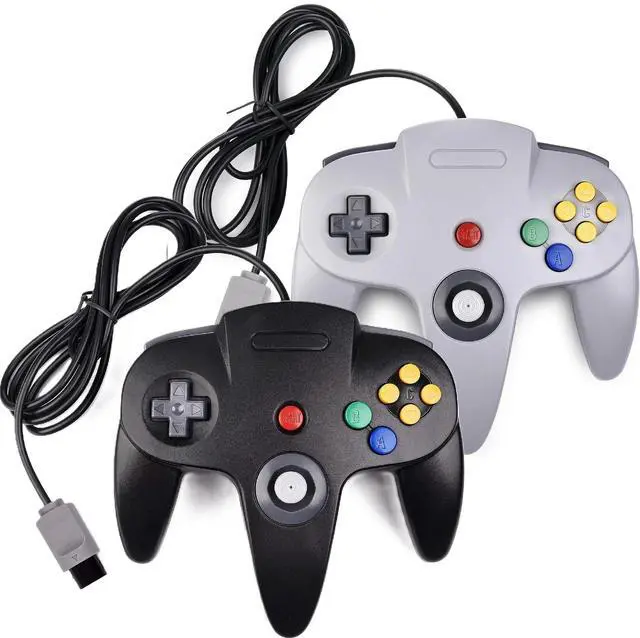 Alt view image 2 of 5 - Nintendo 64 N64 Game System with 2 Pack Retrofam N64 Controller Black & Gray