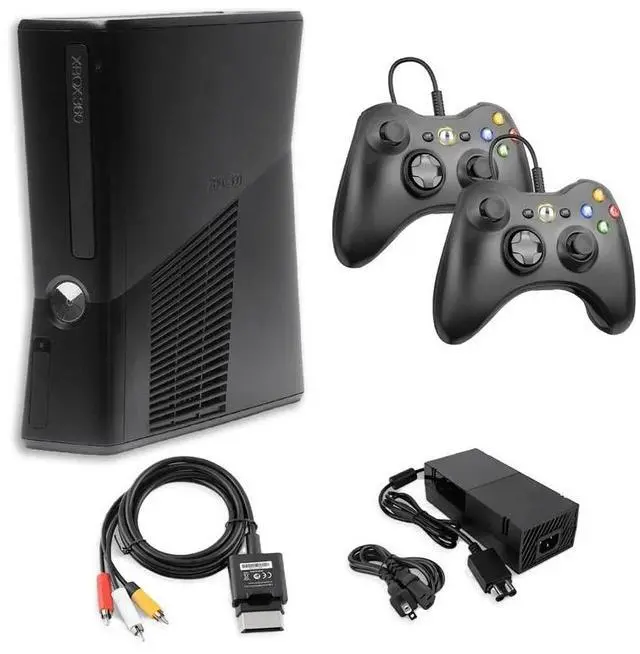 Main image of Xbox 360 S 4GB Game Console Black with 2 Retrofam Black Controllers