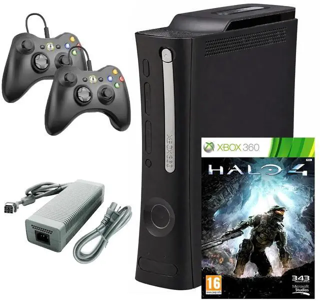Main image of Microsoft Xbox 360 Elite Game Console with Two Retrofam Controllers and Halo 4