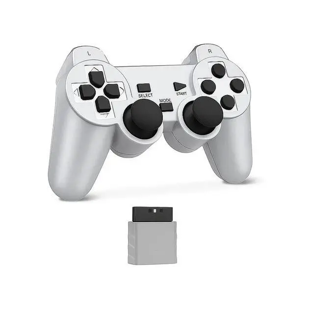 Alt view image 4 of 5 - RetroFam 2 Pack Wireless Controller compatible with Playstation 2 PS2 Game Console, Black and Silver