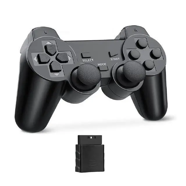 Alt view image 3 of 5 - RetroFam 2 Pack Wireless Controller compatible with Playstation 2 PS2 Game Console, Black and Silver