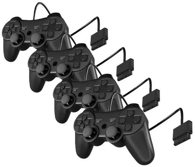 Main image of RetroFam 4 Pack Wired Controller Compatible for PlayStation 2 PS2 Game Console, Black