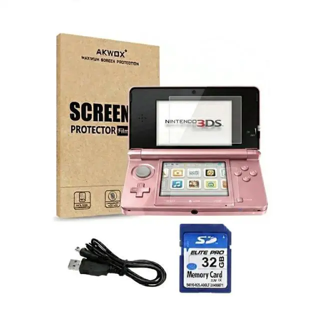 Main image of Nintendo 3DS Handheld Gaming Console - Pearl Pink Bundle with RetroFam 32GB SD Card & Glass Screen Protector