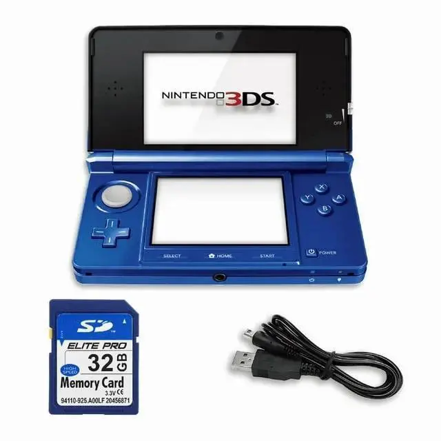 Alt view image 2 of 5 - Nintendo 3DS Handheld Gaming Console - Cobalt Blue Bundle with RetroFam 32GB SD Card & Glass Screen Protector
