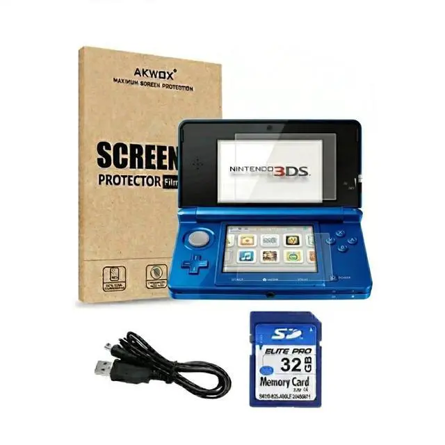 Main image of Nintendo 3DS Handheld Gaming Console - Cobalt Blue Bundle with RetroFam 32GB SD Card & Glass Screen Protector