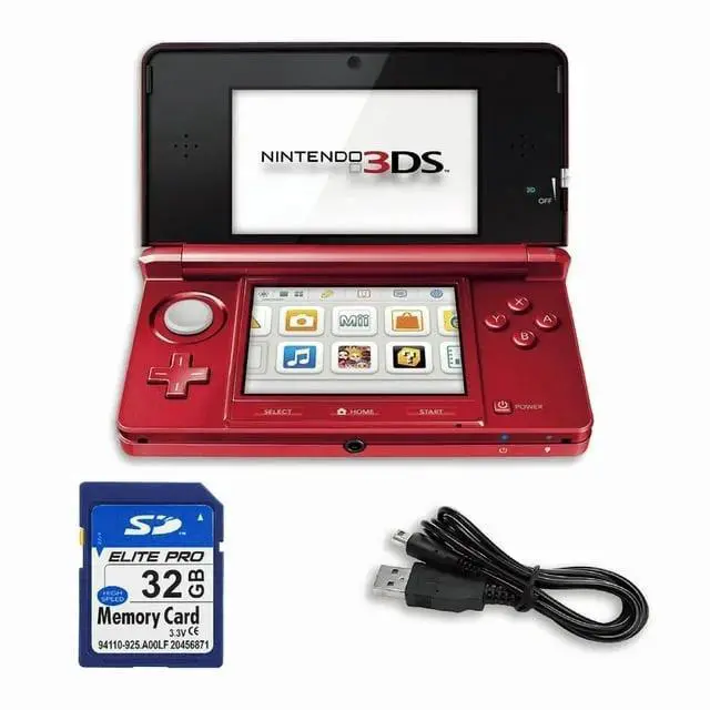 Alt view image 4 of 6 - Nintendo 3DS Handheld Gaming Console - Metallic Red Bundle with RetroFam 32GB SD Card & Glass Screen Protector