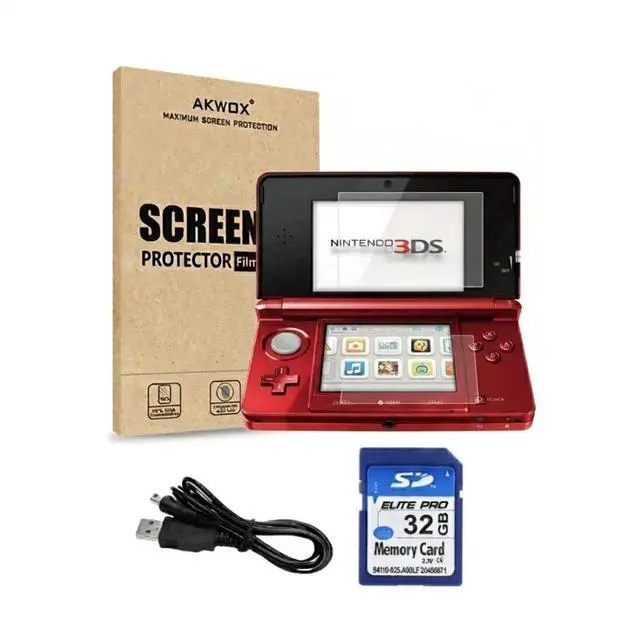 Main image of Nintendo 3DS Handheld Gaming Console - Metallic Red Bundle with RetroFam 32GB SD Card & Glass Screen Protector