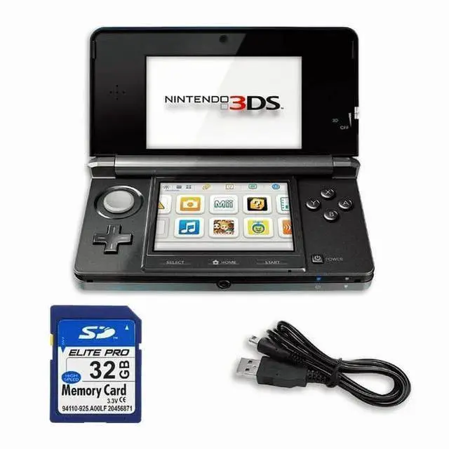 Alt view image 2 of 5 - Nintendo 3DS Handheld Gaming Console - Cosmo Black Bundle with RetroFam 32GB SD Card & Glass Screen Protector