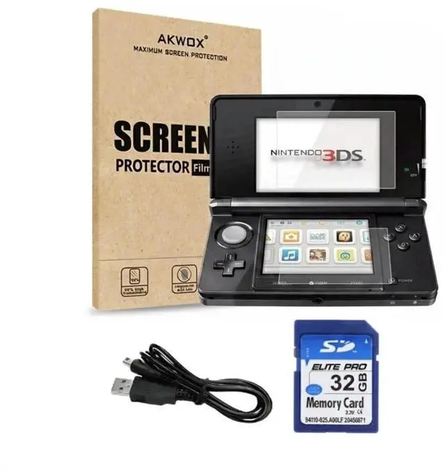 Alt view image 5 of 5 - Nintendo 3DS Handheld Gaming Console - Cosmo Black Bundle with RetroFam 32GB SD Card & Glass Screen Protector