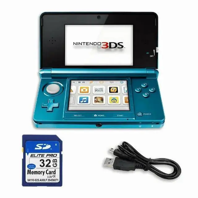 Alt view image 2 of 5 - Nintendo 3DS Handheld Gaming Console - Aqua Blue Bundle with RetroFam 32GB SD Card & Glass Screen Protector