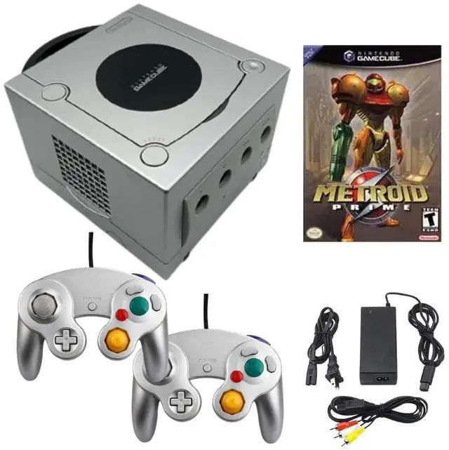 Main image of Nintendo GameCube Game Console Bundle with 2 Retrofam Controllers (Silver) & Metroid Prime Game