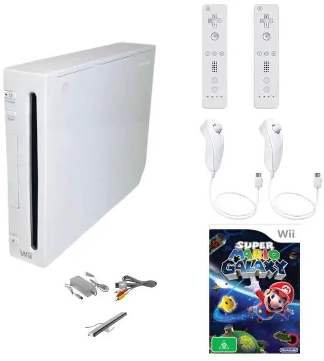 Main image of Nintendo Wii Console White Premium Bundle - Includes Super Mario Galaxy, 2 Remotes & 2 Nunchuks